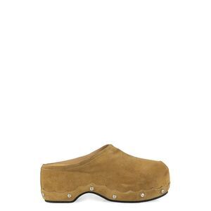 SARTORE Suede Clog Mules Women Beige Sandals